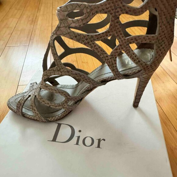 DIOR Paradis Python Embossed Leather Sandals Heels 39.5 - Picture 2 of 6